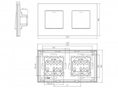 Dvivietis tripolis-dvipolis mechaninis jungiklis su stikliniu rėmeliu (juodas) 1