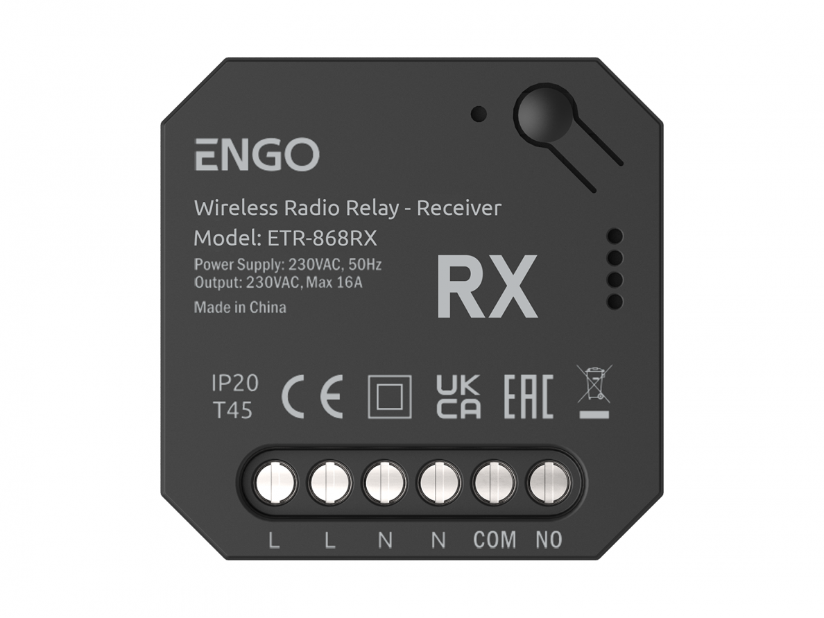ENGO ETR-868RX EngoLink belaidė radijo bangomis valdoma relė, 868 MHz ENGO ETR-868RX EngoLink belaidė radijo bangomis valdoma relė, 868 MHz