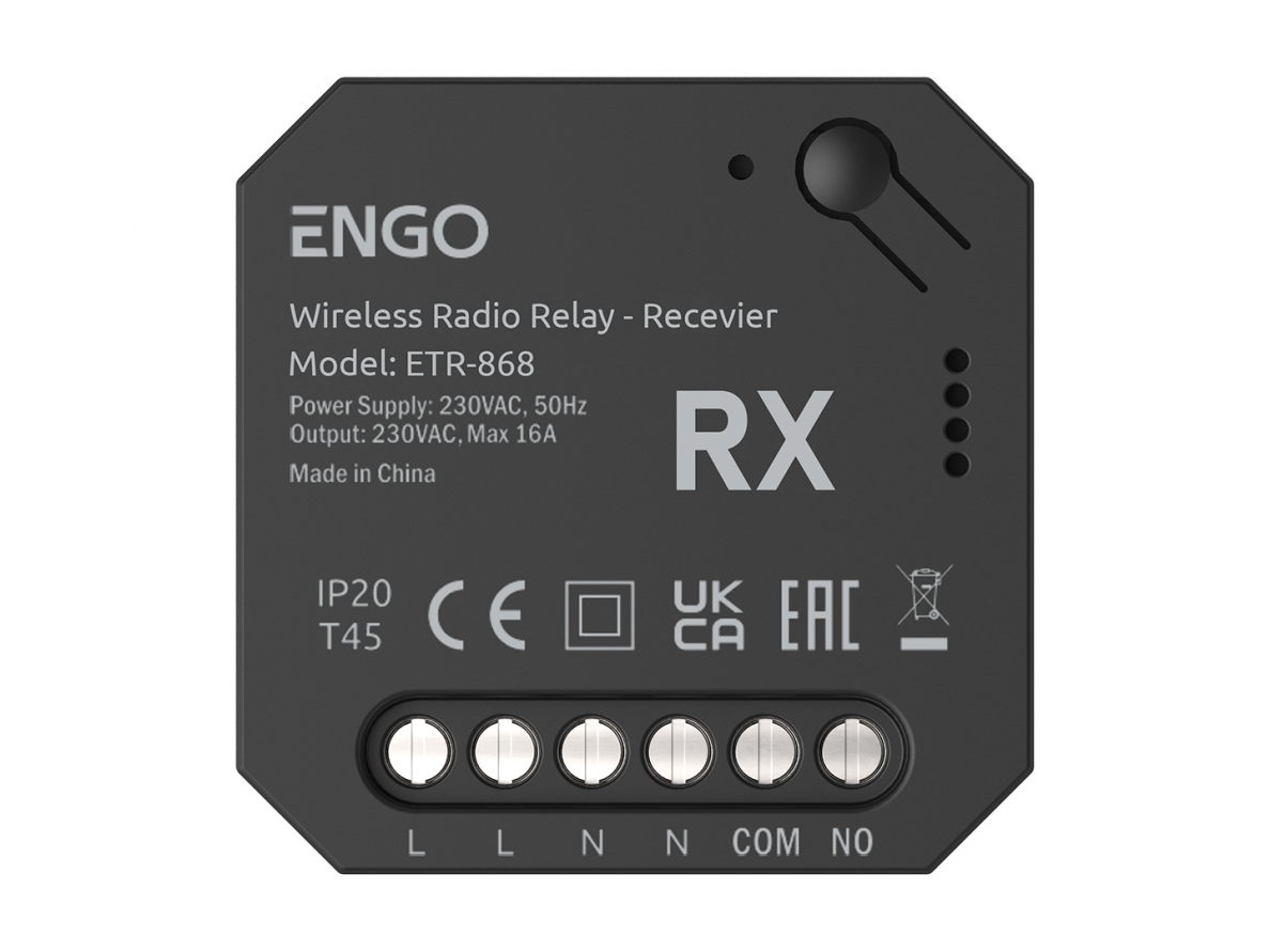 ENGO ETR-868 Radijo bangomis valdoma belaidė relė, 868 Mhz, 230 V 1 ENGO ETR-868 Radijo bangomis valdoma belaidė relė, 868 Mhz, 230 V 1