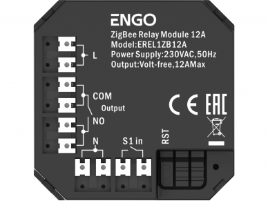 ENGO EREL1ZB12A „Smart Relay“ - „ZigBee“ išmanioji relė skirta „ENGO Smart“ sistemai, 1x12A, NO-COM