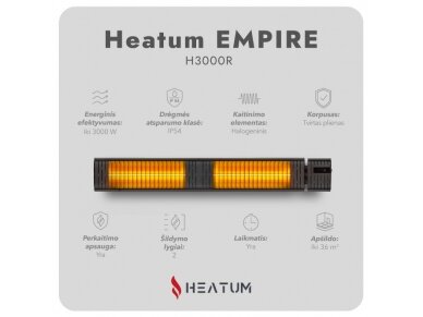 Pastatomas Infraraudonųjų spindulių šildytuvas Heatum H3000R EMPIRE su trikoju stovu 2 Pastatomas Infraraudonųjų spindulių šildytuvas Heatum H3000R EMPIRE su trikoju stovu 2
