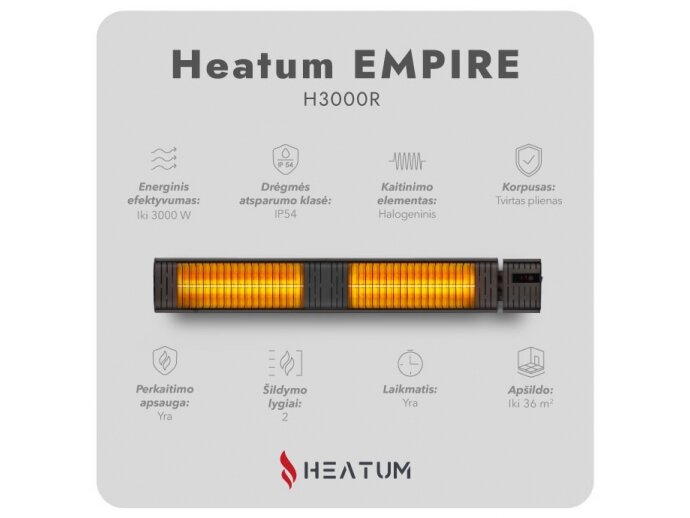 Pastatomas Infraraudonųjų spindulių šildytuvas Heatum H3000R EMPIRE su trikoju stovu 2